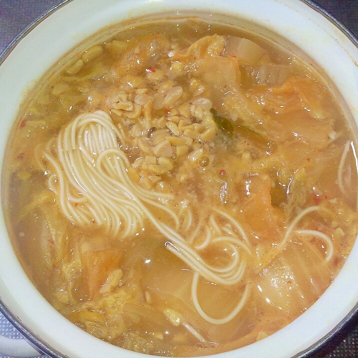 豚汁リメイク！納豆キムチにゅうめん＋＋